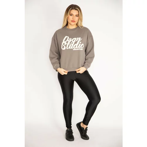 Şans Women's Gray Plus Size 3 Thread Raised Sweatshirt