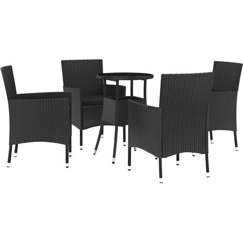  5-dijelni vrtni bistro set od poliratana s jastucima crni Slike
