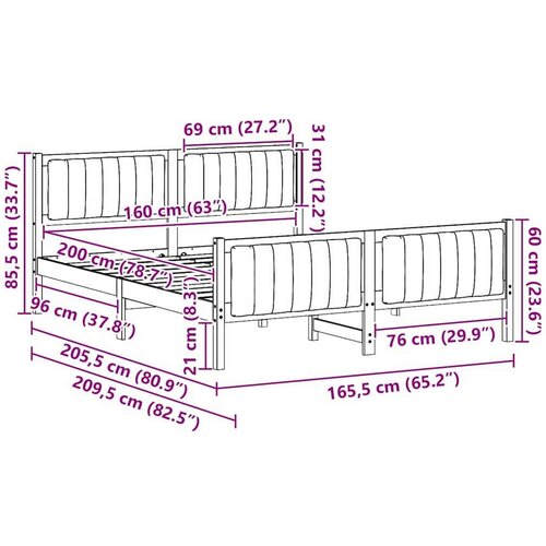 VidaXL Okvir kreveta smeđe i tamnosivo 160 x 200 cm Masivna borovina Slike