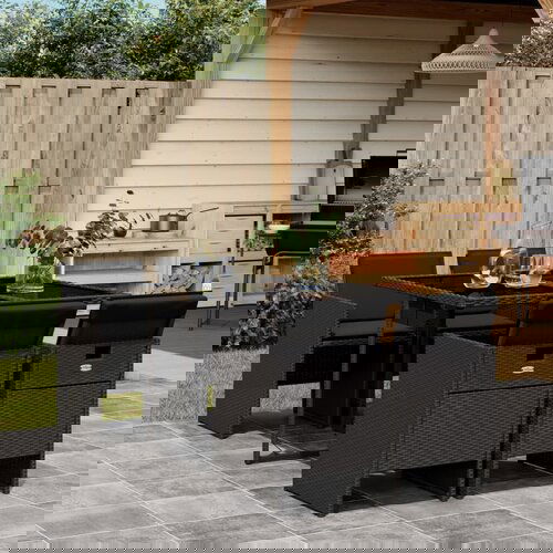 The Living Store Vrtna jedilna garnitura 5-delna z blazinami črn poli ratan - Vrtna Jedilna Garnitura, (21671954) Cene