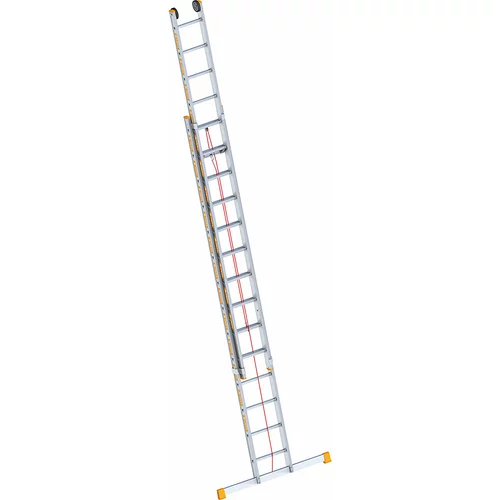 Layher Aluminijasta lestev z vrvjo, 2-delna, izvlečna, s prečko, 2 x 14 klinov