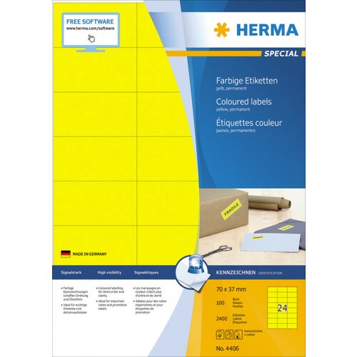 Herma etikete 70X37 A4/24 1/100 žuta ( 02H4406 ) Cene