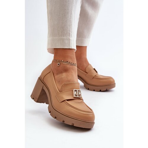 Kesi Women's shoes with a chunky heel with Camel Ranunca embellishment Cene