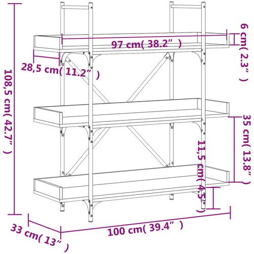  Regal za knjige 3 razine boja hrasta 100 x 33 x 108,5 cm drveni Slike
