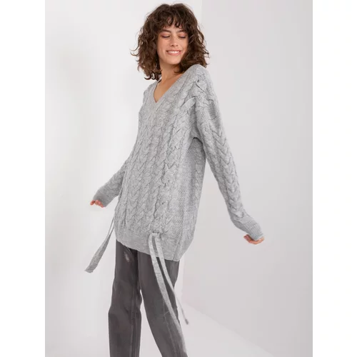 Fashion Hunters Grey women's sweater with cables