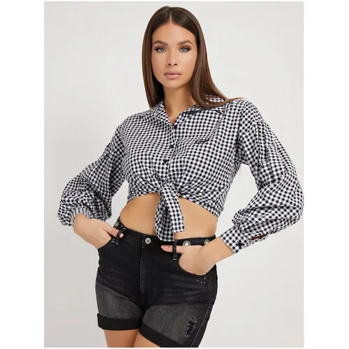 Guess White-Black Women's Plaid Shirt with Balloon Sleeves - Women