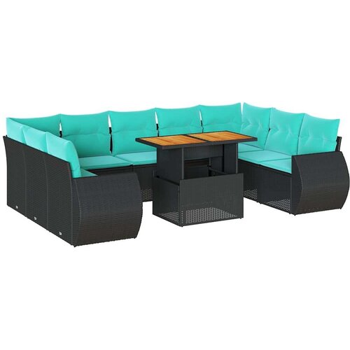  Vrtna garnitura - 10-dijelni set vrtnih sofa s jastucima crni od poliratana - Crna 1 Slike