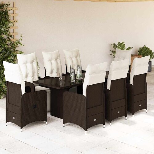  9-dijelni vrtni bistro set od poliratana s jastucima smeđi Smeđa 190 x 80 x 75 cm Cijene