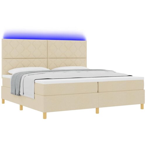  LED Box Spring Krevet s uzglavljem Krema 200 x 200 cm tkanina Slike