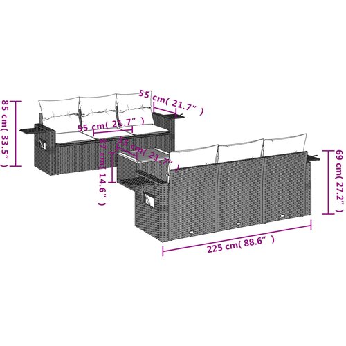  7-dijelni set vrtnih sofa od poliratana s jastucima crni Crna 62 x 62 x 69 cm Slike
