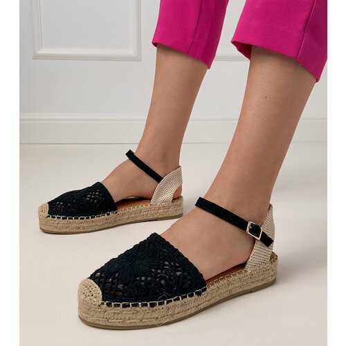 D/CEO Black lace espadrille sandals Santos Slike