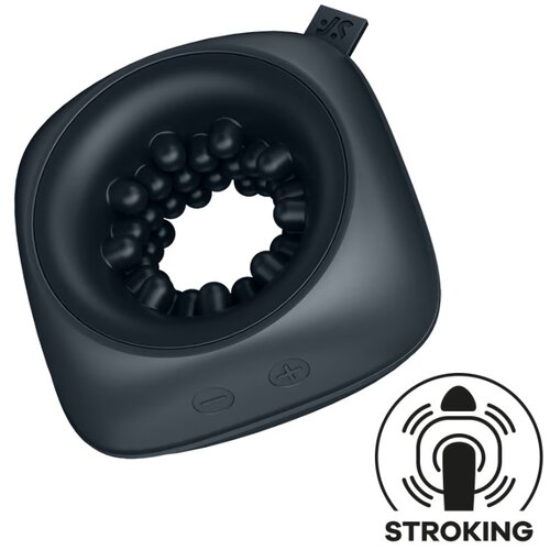SATISFYER MEN Ring Stroker - punjivi vibrirajući masturbator (crni) Slike