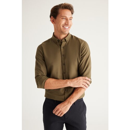 AC&Co / Altınyıldız Classics Men's Khaki Buttoned Collar Cotton Slim Fit Slim Fit Oxford Shirt. Slike