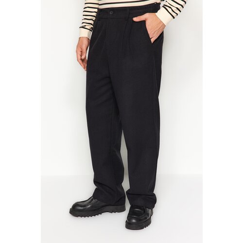 Trendyol Men&amp;#039;s Black Wide Leg Wide Fit Baggy Cachet Thick Winter Trousers Slike
