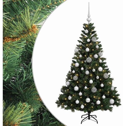  Umjetno božićno drvce s kuglicama 120 cm 150 LED lampica - Zelena 120 cm s LED-ima i srebrnim lopticama Slike