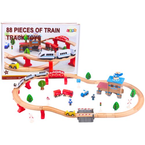  Set Train Tracks Wooden Railway Cars Buildings 88 El Slike