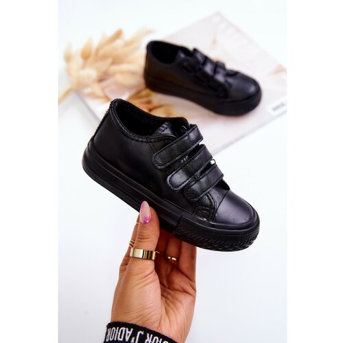 Kesi Children's Leather Sneakers With Velcro Black Foster Slike