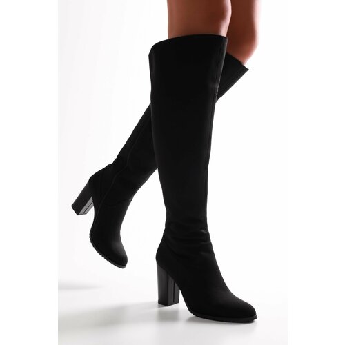Shoeberry Women's Jila Black Suede Heeled Boots Black Suede Slike