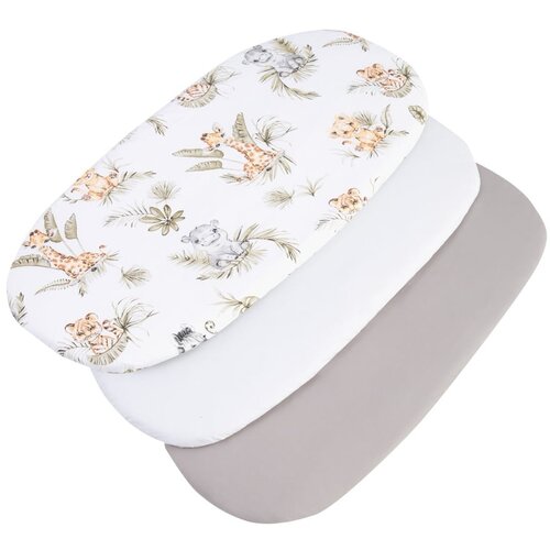 Medi Partners 3 – Pak – Fitted sheet for stroller – cotton – Safari – White – Gray Cene