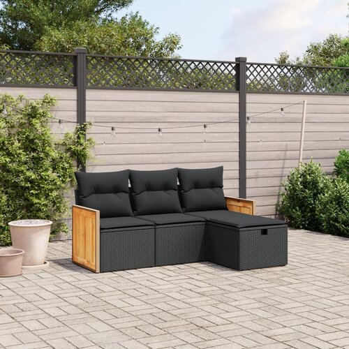 vidaXL 4-dijelni set vrtnih sofa od poliratana s jastucima crni Cijene