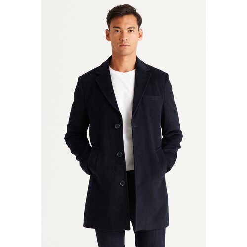 ALTINYILDIZ CLASSICS Men's Navy Blue Standard Fit Normal Cut Mono Collar Woolen Coat Cene