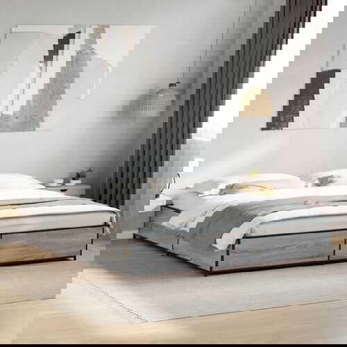 Furnova Posteljni okvir siva sonoma 200x200 cm inž. les in kovina, (21940570) Slike