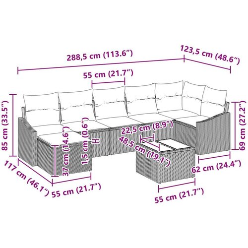  8-dijelni vrtni sofa set s jastucima bež poli ratan Slike