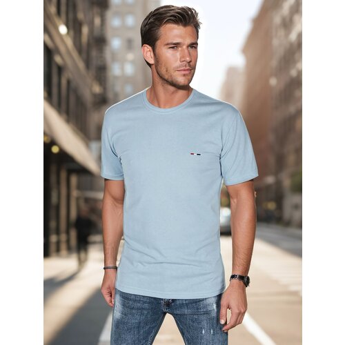 DStreet T-shirt męski z haftem błękitny Slike