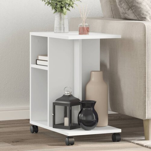  The Living Store Stranska mizica s kolesi bela 50x30x55 cm inženirski les - Stranska Mizica, (21456291) Slike