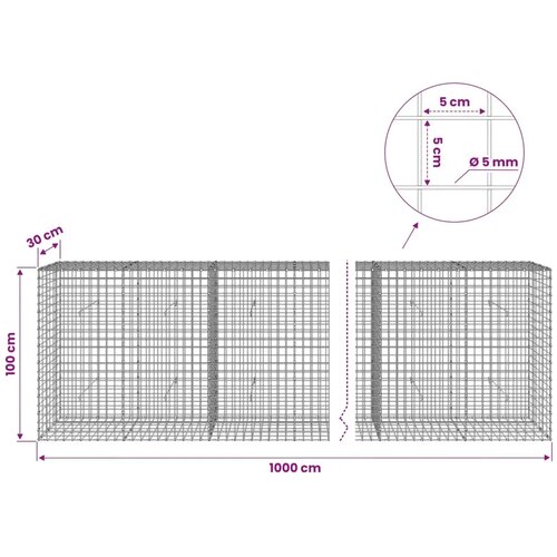  Gabion s žicom debljine 5 mm i mrežom 5x5 cm 1000x30x100 cm - 30 cm 100 cm 1000 cm Slike