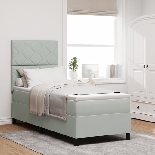 VidaXL Box Spring Postelja z Blazino in LED Osvetlitvijo Svetlo Siva 80x200 cm Žamet Slike
