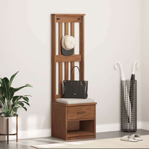  klop za predsobo SANDNES s predalom, trden borov les, rjava, 45x40x159,5 cm Slike