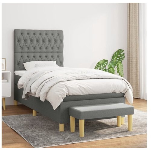  Box spring postelja z vzmetnico temno siva 100x200 cm blago Cene
