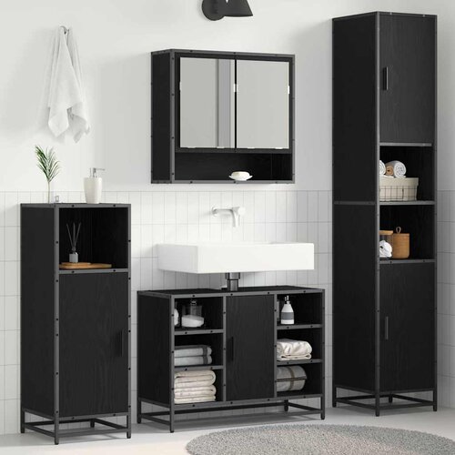 VidaXL Kupaonski ormar s policom Crni hrast 35 x 37.5 x 188.5 cm Slike