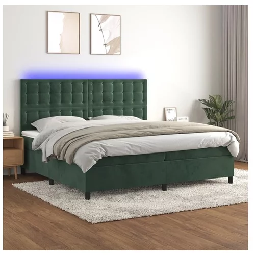 vidaXL Box spring postelja z vzmetnico LED tem. zelena 200x2