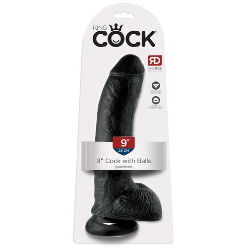 King Cock 9 - veliki, testikularni dildo (23cm) - crn Cijene