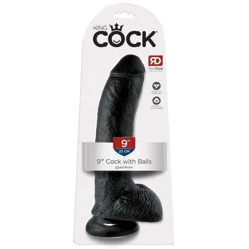 King Cock 9 - veliki, testikularni dildo (23cm) - crn