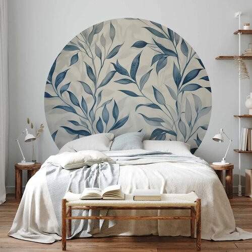  Okrugla fototapeta - Delicate botanical motif with blue leaves 180x180 Slike