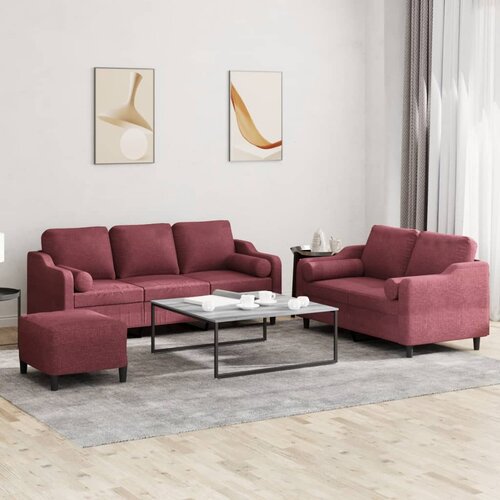  3-dijelni set sofa s jastucima crvena boja vina od tkanine Cijene