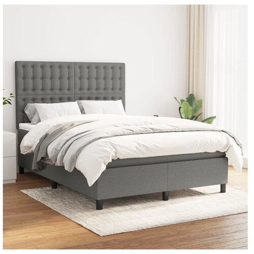  Box spring postelja z vzmetnico temno siva 140x200 cm blago Cene