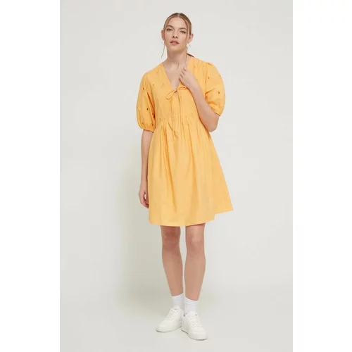 Desigual Pamučna haljina boja: narančasta, mini, širi se prema dolje