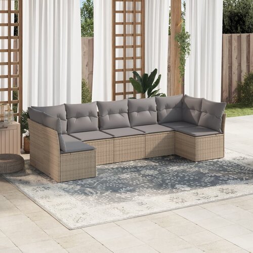 vidaXL 7-dijelni set vrtnih sofa od poliratana s jastucima bež Cijene