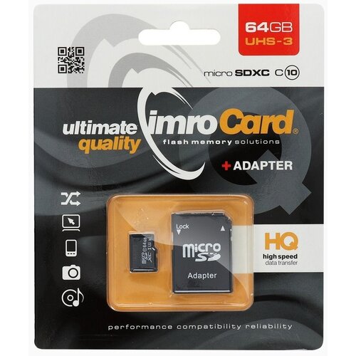 Imro memorijska kartica micro sd 64GB 100MB/s UHS-3 sa adapterom sd Slike