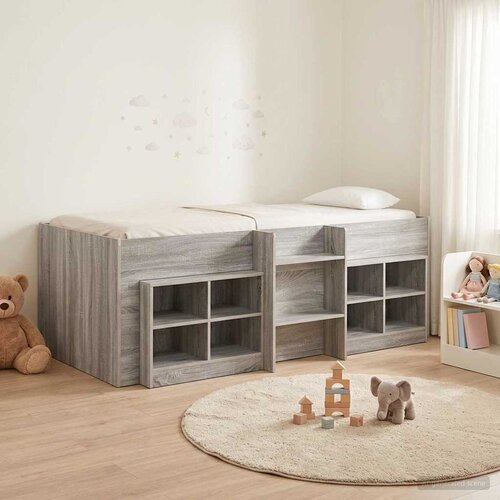  Loft krevet s ormarom 3 kom. Siva Sonoma Konstruirano drvo 75 x 190 cm Slike