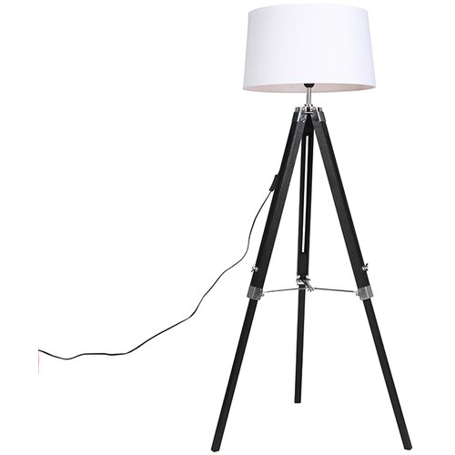 QAZQA Stoječa svetilka Tripod črna s senčilom 45cm laneno bela Cene