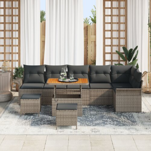 vidaXL 9-dijelni set sofa s jastučićima, siva poli ratan Cijene