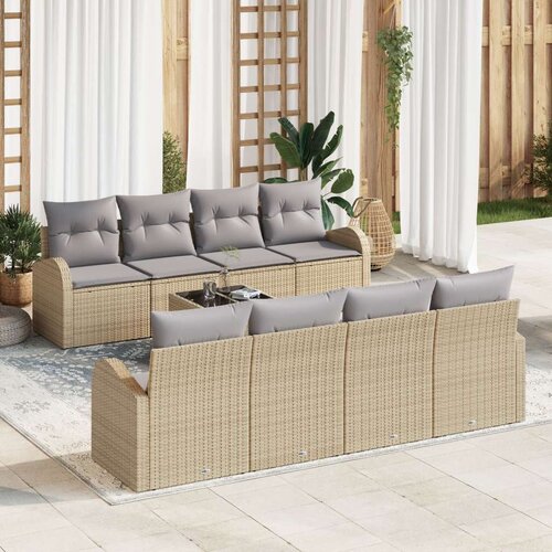  9-dijelni vrtni sofa set s jastučićima bež poli ratan Slike