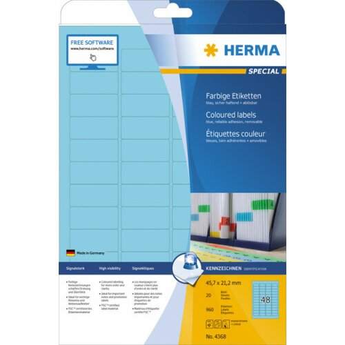 Herma etikete 45,7X21, zaobljene ivice A4/48 1/20 plava ( 02H4368 ) Cene