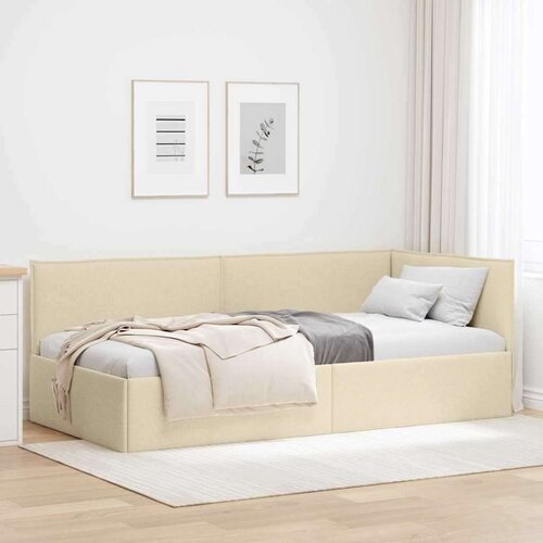 vidaXL Kotna postelja z vzglavjem krema 100 x 200 cm blago Cene