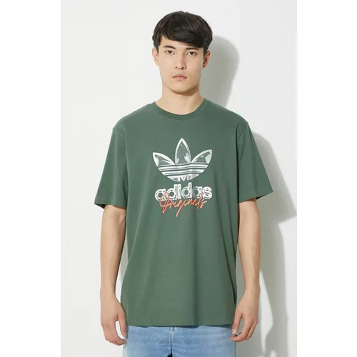 Adidas Bombažna kratka majica moška, zelena barva, IS0228